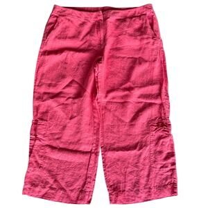 Eileen Fisher Petite 100% Linen Salmon Cropped Wide Leg Cargo Pants - Size Large